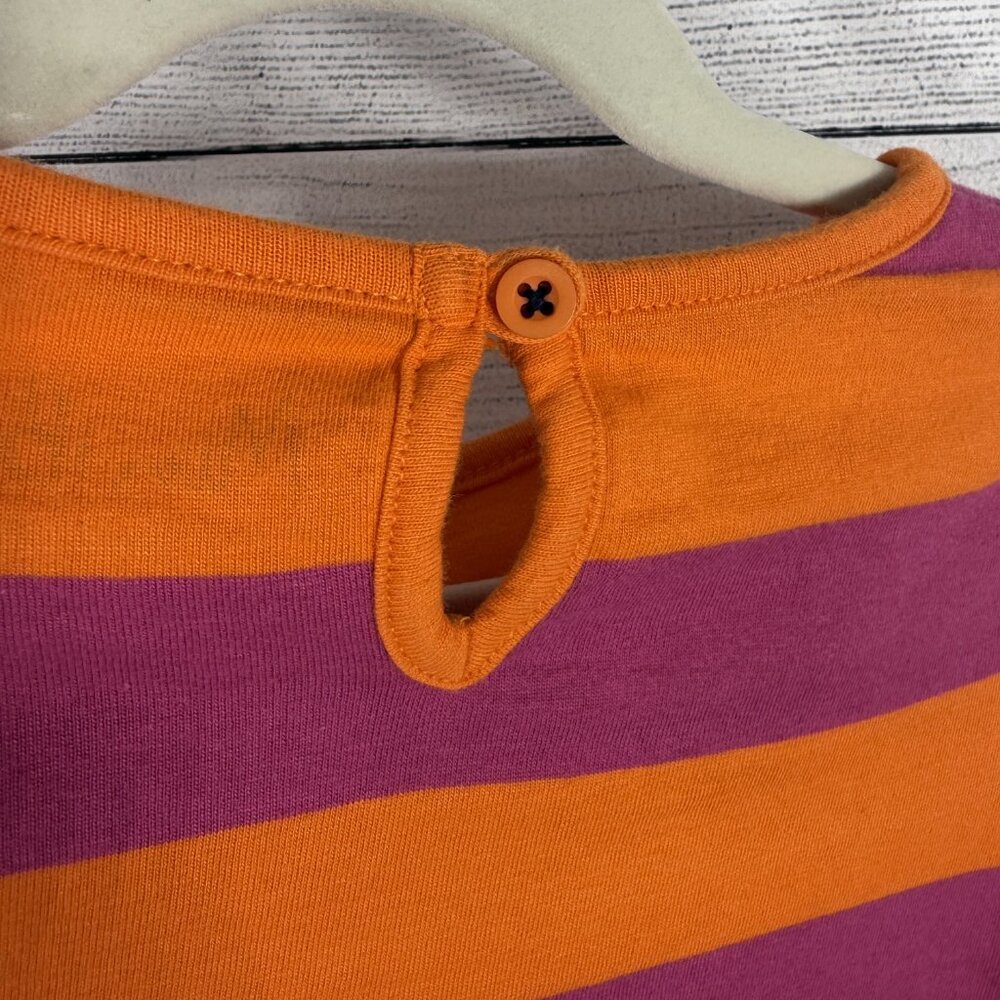 Mini Boden Orange Pink Striped Long Sleeve Dress Cat Applique Sz 5-6 - Picture 6 of 8